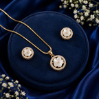 Imperial Freshwater Pearl & CZ Earrings & Pendant Set in Gold | Pearl Jewellery Set | Krishna Pearls & Jewellers