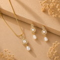 Heirloom Freshwater Pearl & CZ Earrings & Pendant Set in Gold — Style ATP-189 | Pearl Jewellery Set | Krishna Pearls & Jewellers