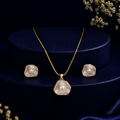Elite Mother of Pearl & CZ Earrings & Pendant Set in Gold | Pearl Jewellery Set | Krishna Pearls & Jewellers