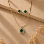 Elite Semi-Precious Pearl with CZ & Green Stone Earrings & Pendant Set in Gold | Pearl Jewellery Set | Krishna Pearls & Jewellers