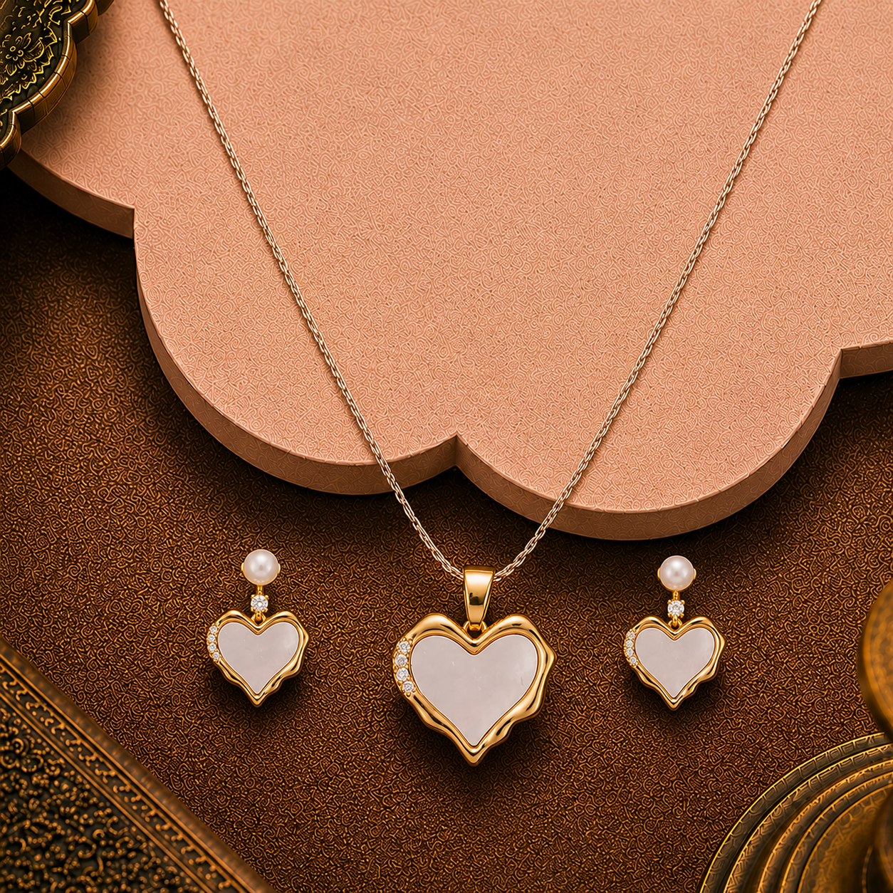 Golden Heart of Pearl Set Freshwater Pearl | Krishna Pearls and Jewellers