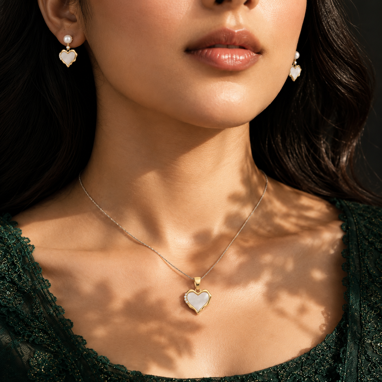 Golden Heart of Pearl Set Freshwater Pearl