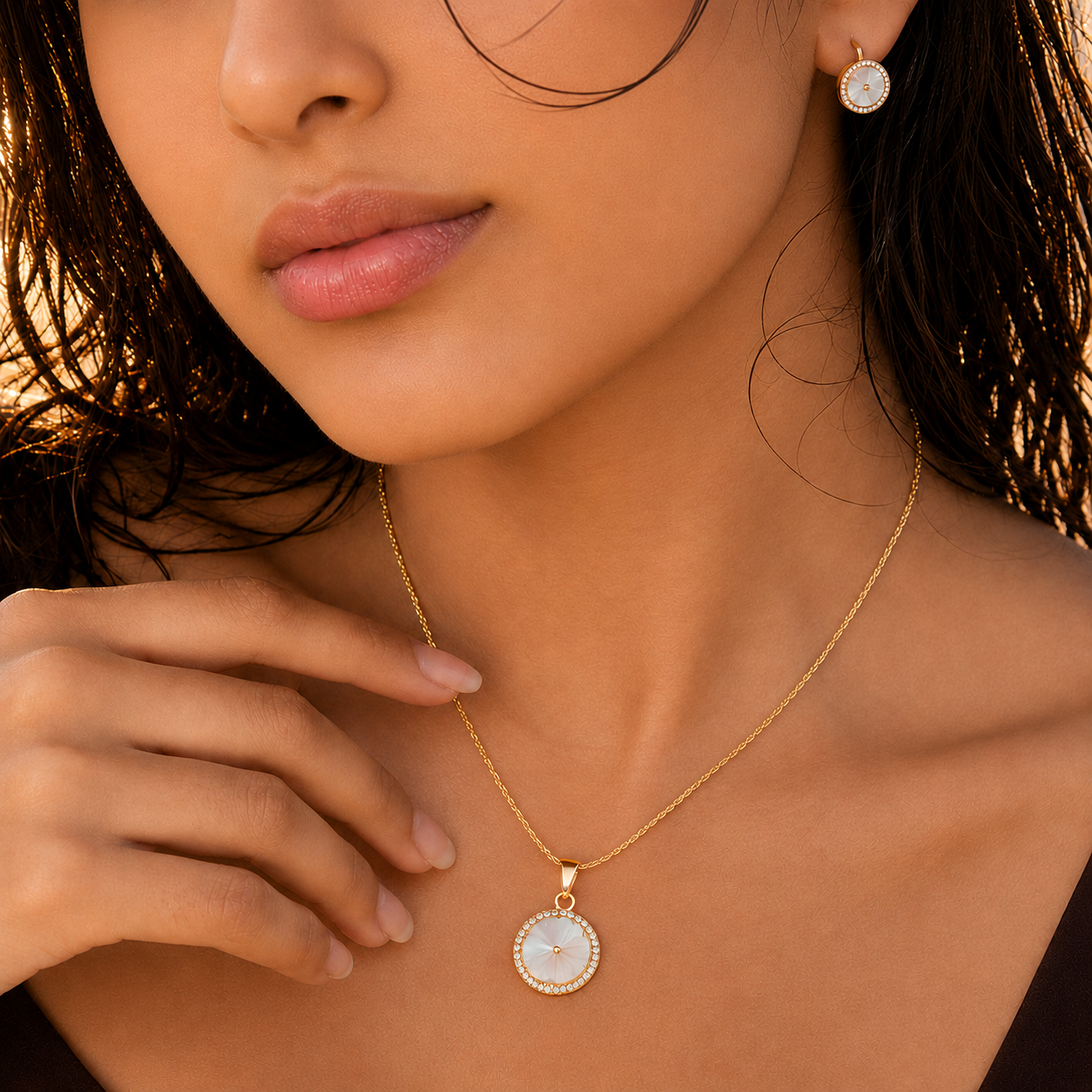 Golden Floral Glow Pendant & Earrings Set