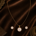 Golden Floral Glow Pendant & Earrings Set — view 1 — pearl jewellery — Krishna Pearls Hyderabad
