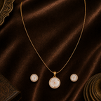 Golden Floral Glow Pendant & Earrings Set — view 1 — pearl jewellery — Krishna Pearls Hyderabad