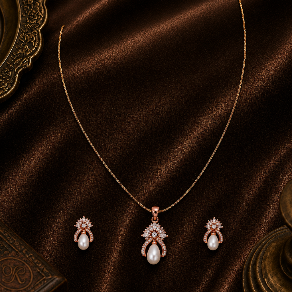 Ivory Drop Sparkle Pendant & Earrings Set | Krishna Pearls and Jewellers