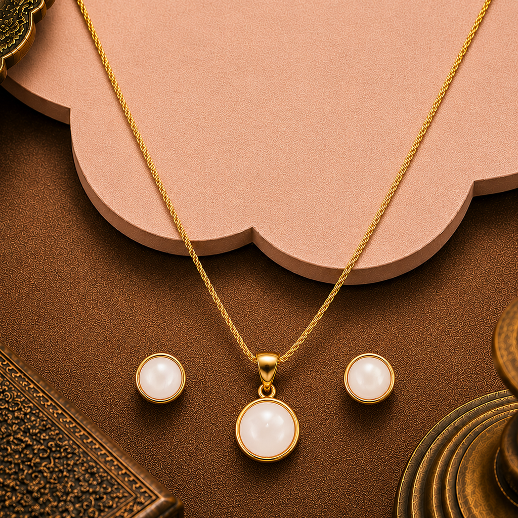 Golden Halo Moonstone Set Freshwater Pearl — view 2 — pearl jewellery — Krishna Pearls Hyderabad
