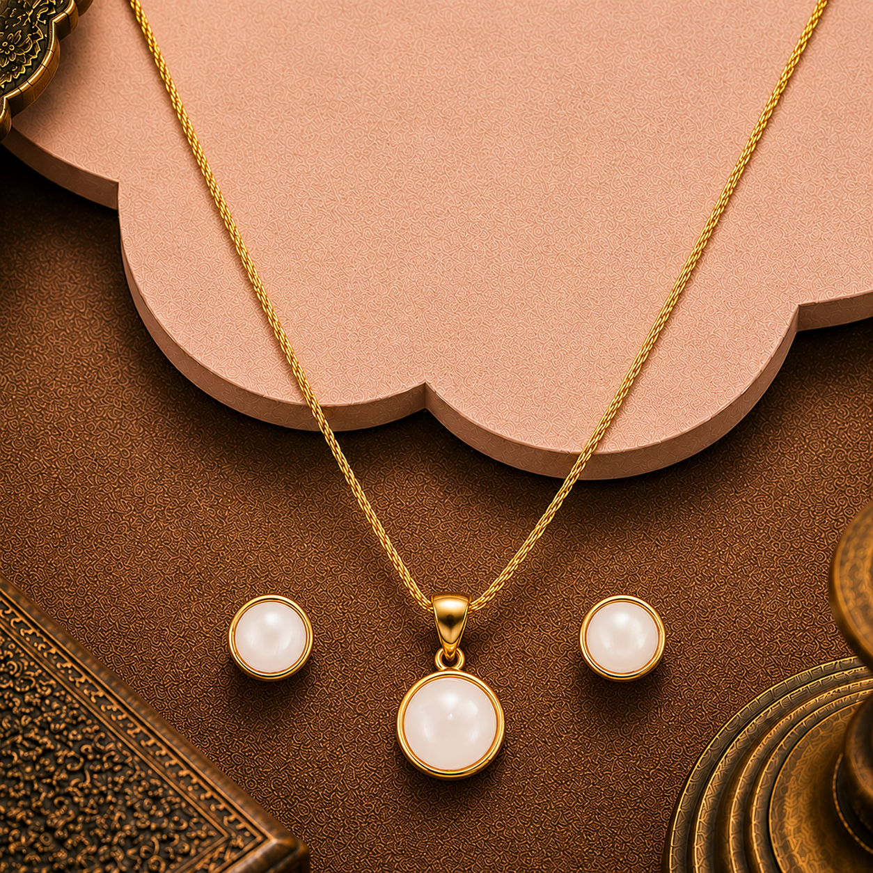 Golden Halo Moonstone Set Freshwater Pearl | Krishna Pearls and Jewellers