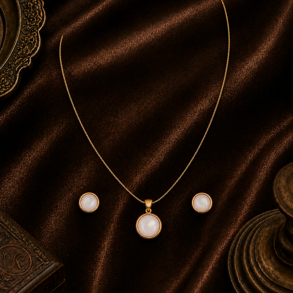 Golden Halo Moonstone Set Freshwater Pearl | Krishna Pearls and Jewellers