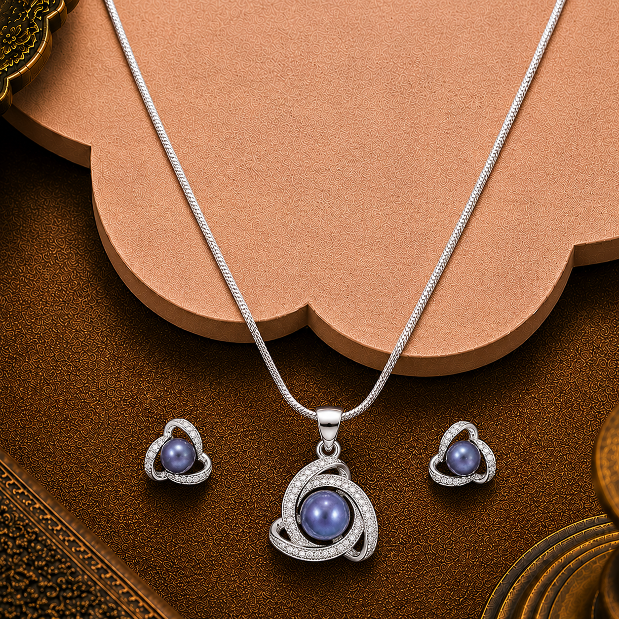 Midnight Swirl Black Pearl Set Freshwater | Krishna Pearls and Jewellers