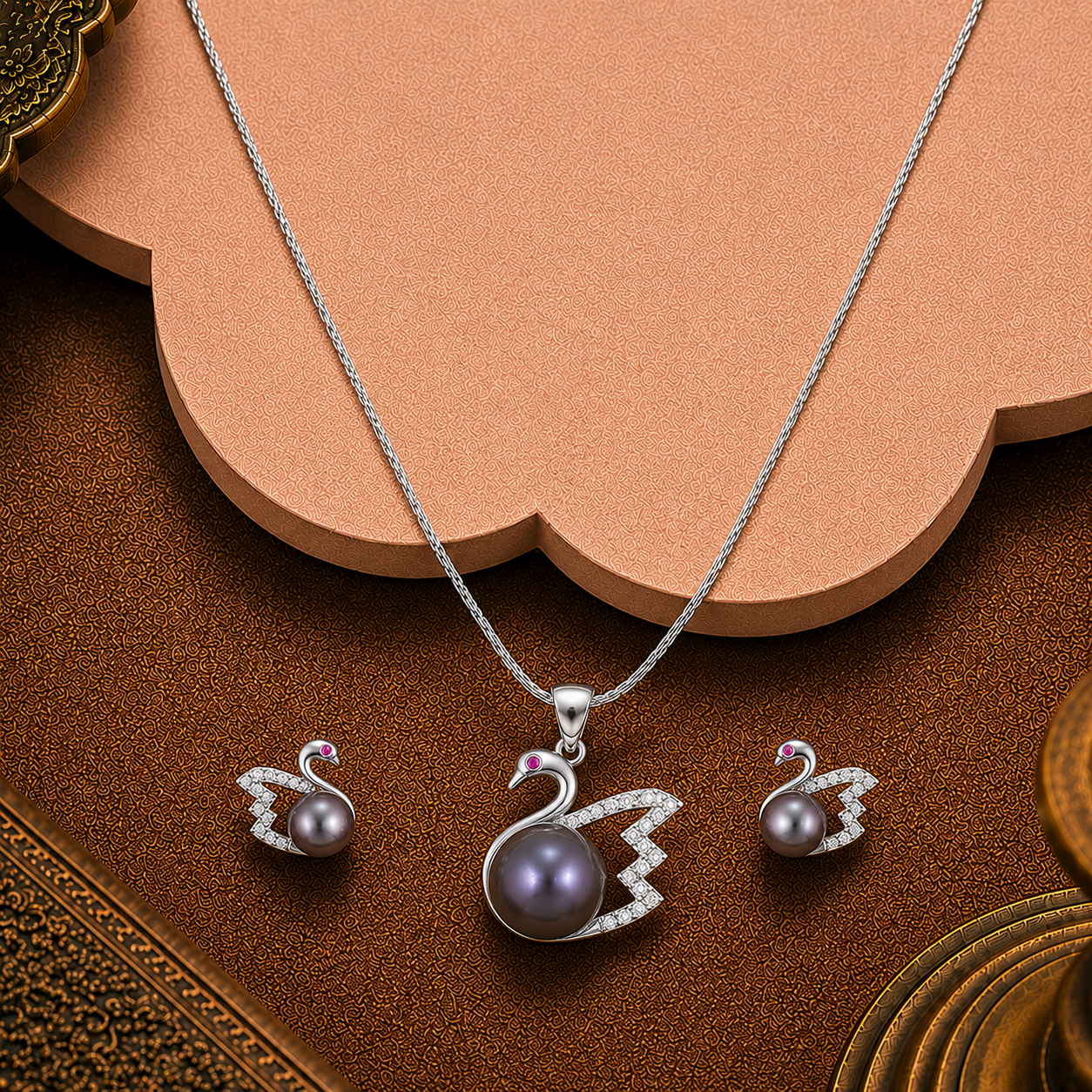 Bronze Grace Swan Pearl Set Freshwater | Krishna Pearls and Jewellers
