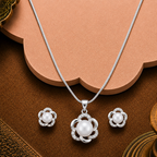 Silver Bloom Pearl Set Freshwater Pearl — view 2 — pearl jewellery — Krishna Pearls Hyderabad