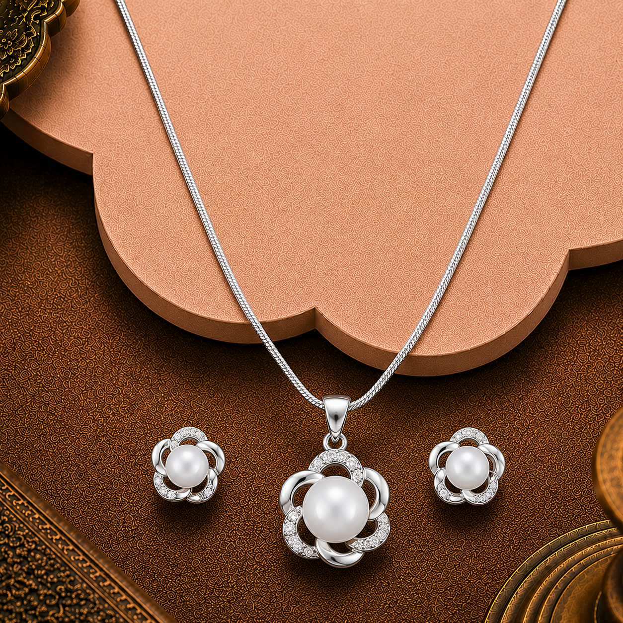 Silver Bloom Pearl Set Freshwater Pearl | Krishna Pearls and Jewellers