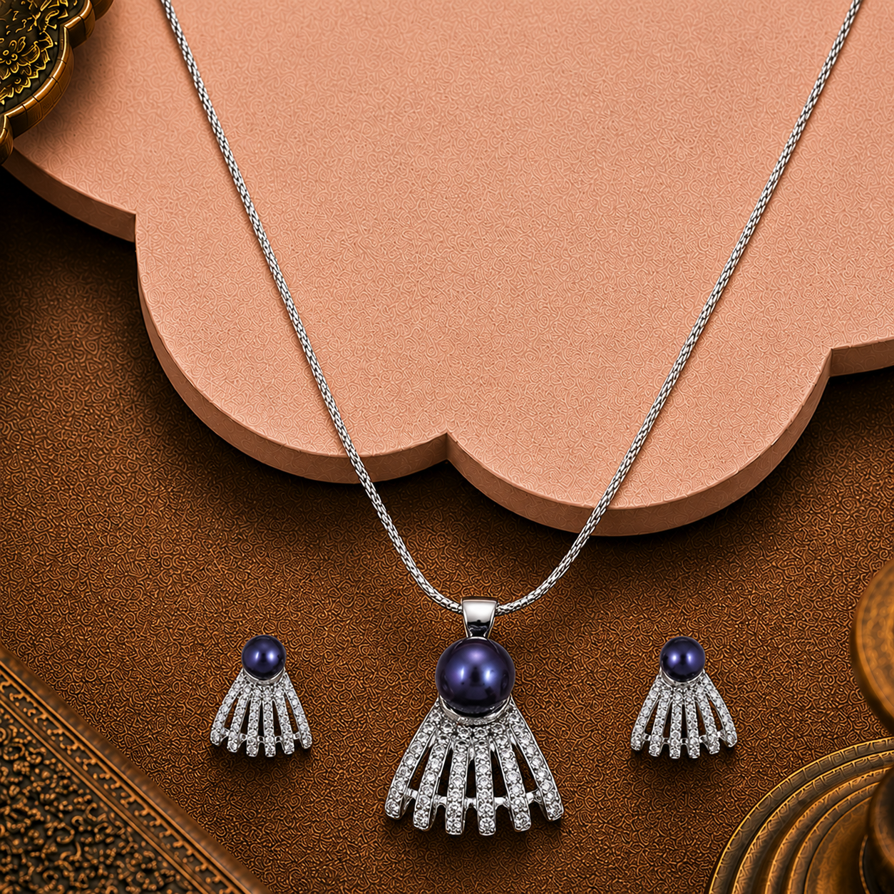 Midnight Fan Pearl Set Freshwater Pearl | Krishna Pearls and Jewellers