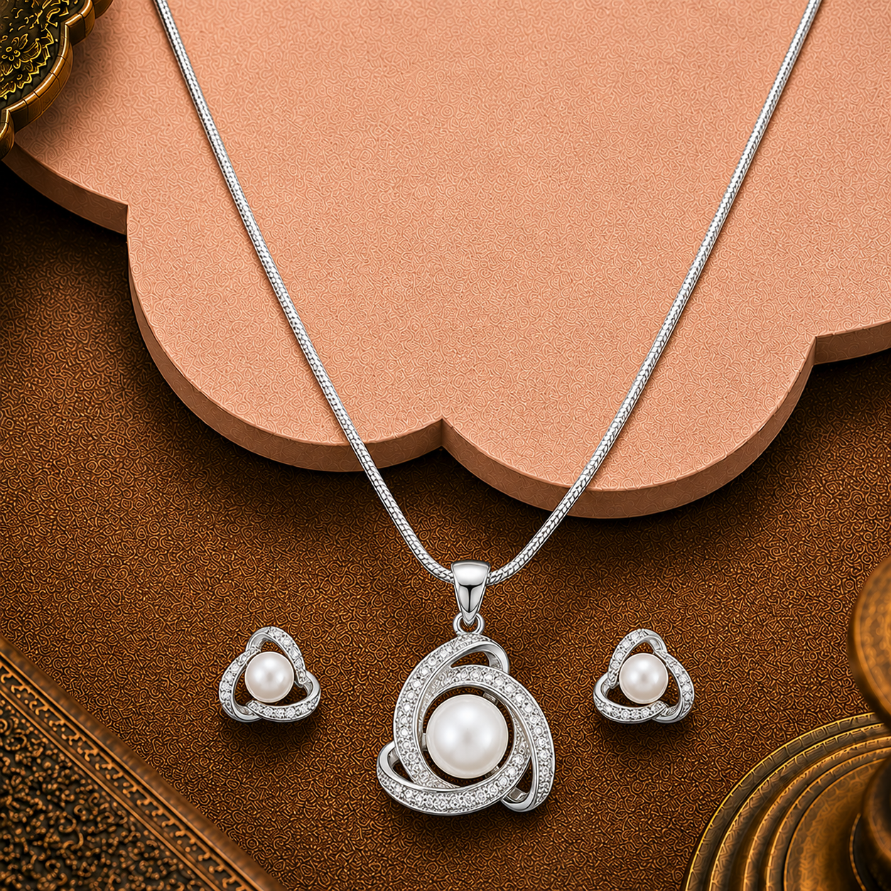 Pearl Halo Tri-Loop Set Freshwater Pearl | Krishna Pearls and Jewellers