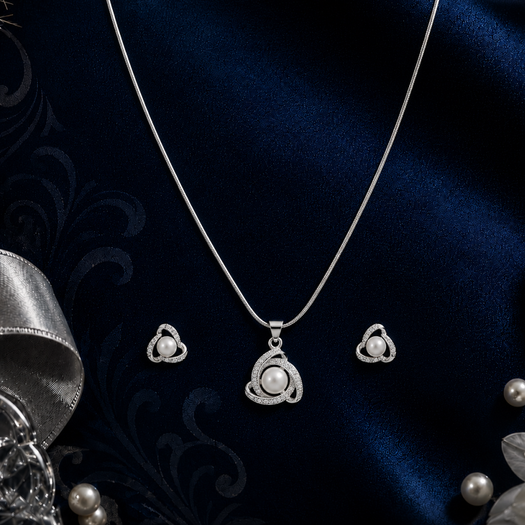 Pearl Halo Tri-Loop Set Freshwater Pearl | Krishna Pearls and Jewellers