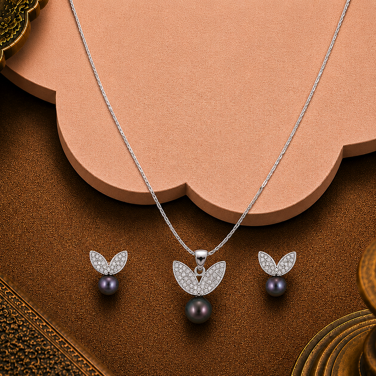 Black Pearl Wings Set Freshwater Pearl | Krishna Pearls and Jewellers