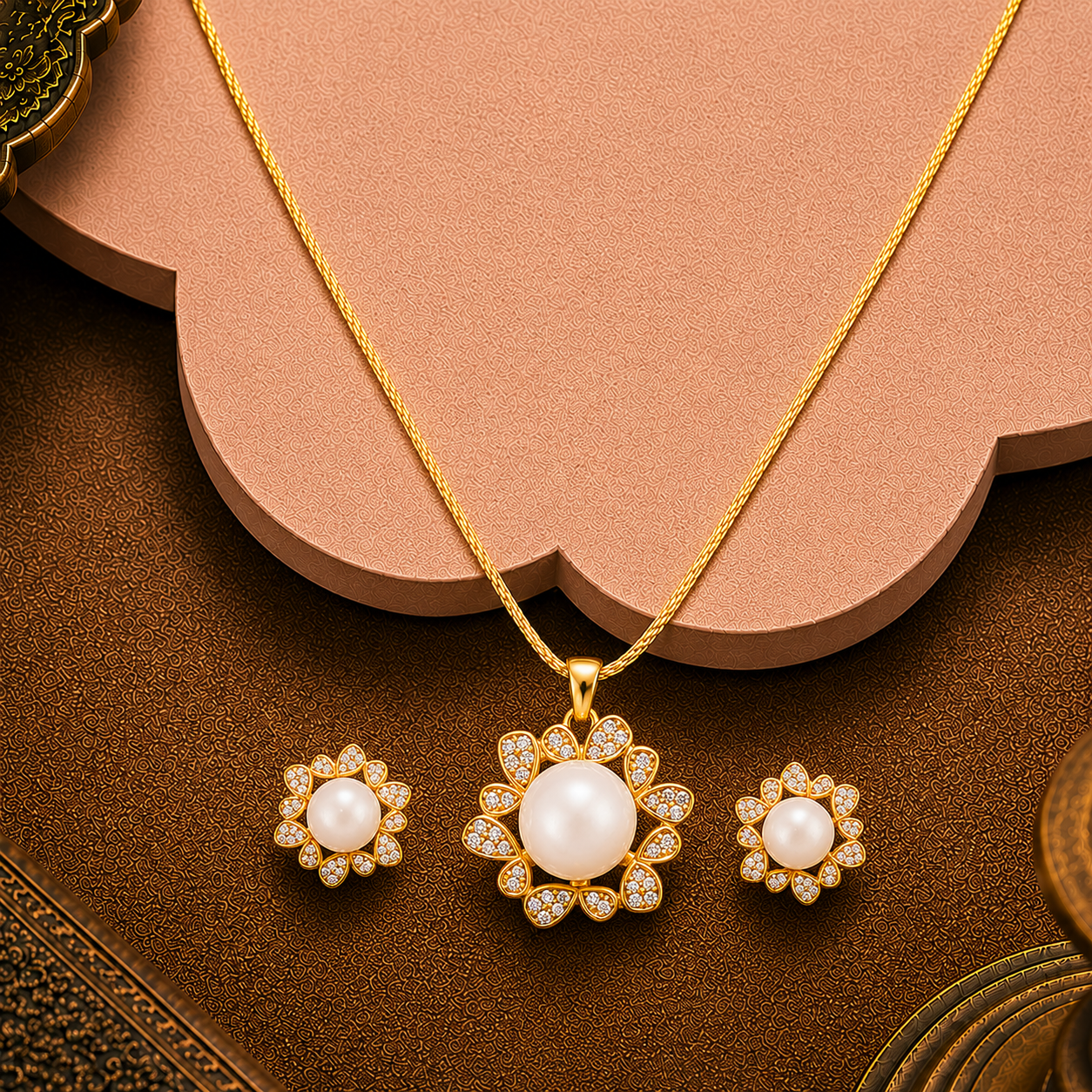 Golden Bloom Pearl Jewelry Set Freshwater | Krishna Pearls and Jewellers