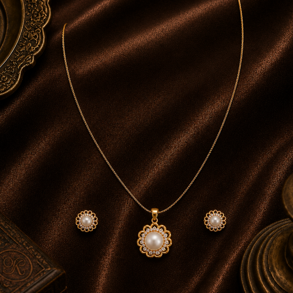 Golden Blossom Pearl Set Freshwater Pearl | Krishna Pearls and Jewellers