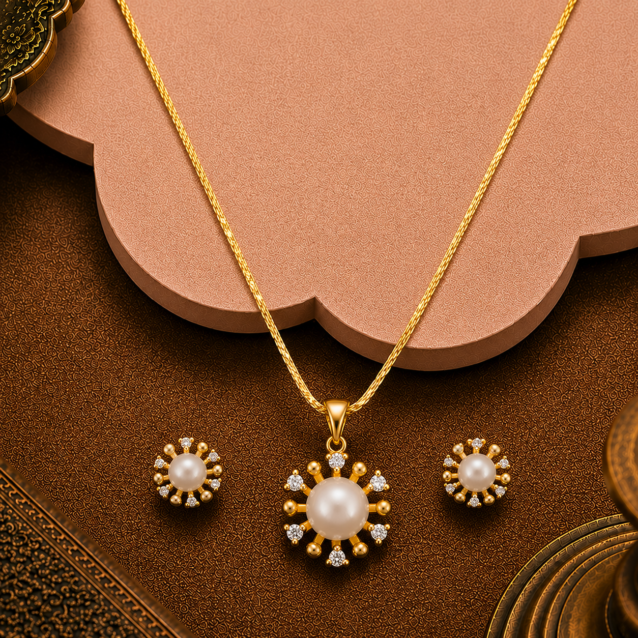Golden Radiance Pearl Set Freshwater Pearl | Krishna Pearls and Jewellers