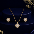 Sovereign Freshwater Pearl & CZ Earrings & Pendant Set in Gold | Pearl Jewellery Set | Krishna Pearls & Jewellers
