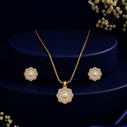 Sovereign Freshwater Pearl & CZ Earrings & Pendant Set in Gold | Pearl Jewellery Set | Krishna Pearls & Jewellers
