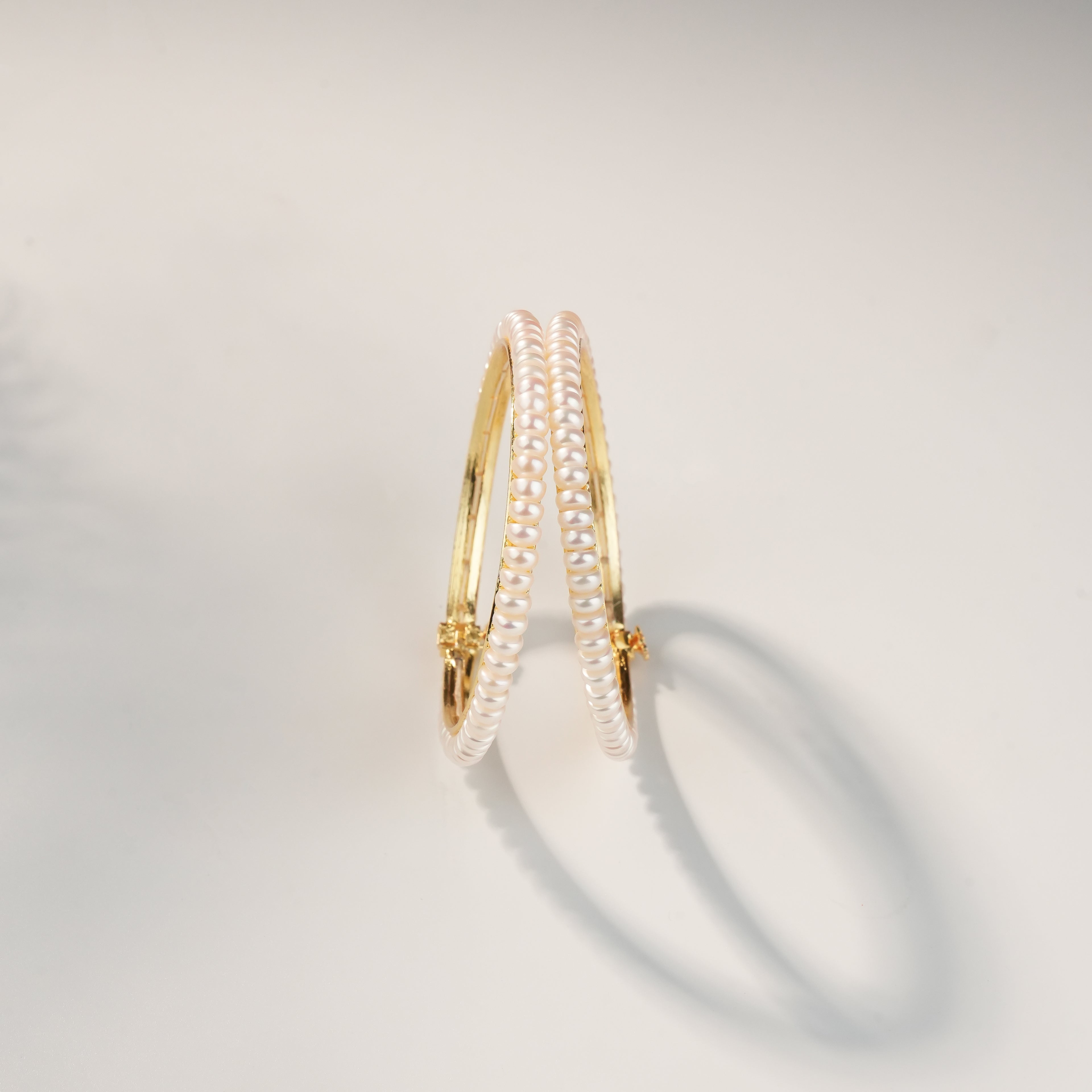 Freshwater Pearl Bangles Pair in Gold Finish | Elegant Pearl Kada Bangles for Women