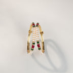 Freshwater Pearl Bangles Pair with Ruby like Red stone & Emerald like Green Stone Accents | Traditional Designer Pearl Kada Bangles for Women