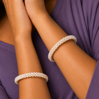 White Pearl Bangles with Gold-Tone Ends –