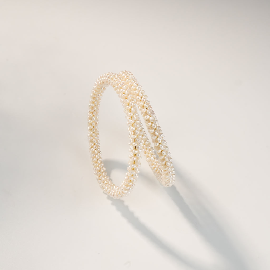 Handcrafted Freshwater Baldar Pearl Bangles Set | Premium Woven White Pearl Bangles Pair