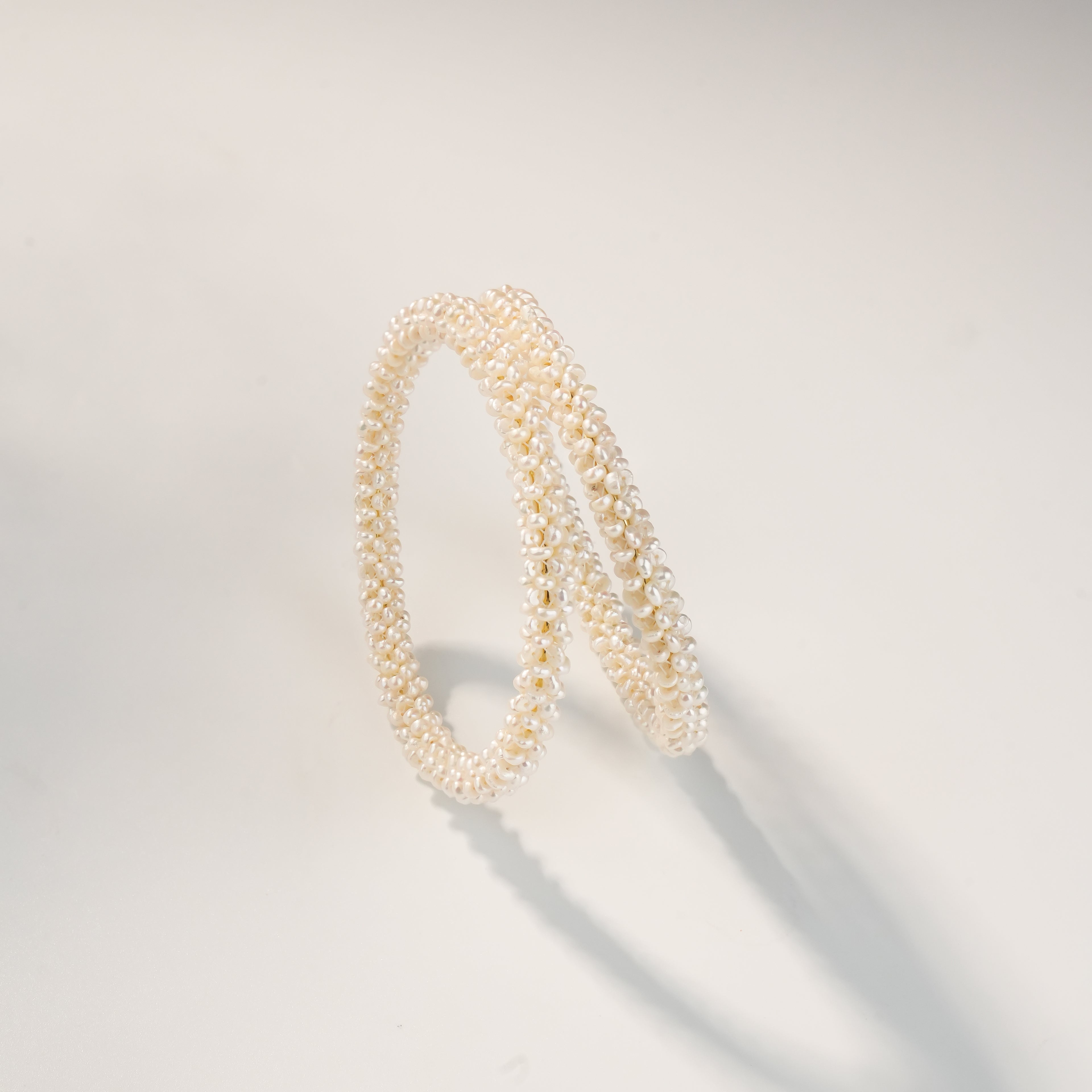 Handcrafted Freshwater Baldar Pearl Bangles Set | Premium Woven White Pearl Bangles Pair