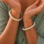 Handcrafted Freshwater Baldar Pearl Bangles Set | Premium Woven White Pearl Bangles Pair