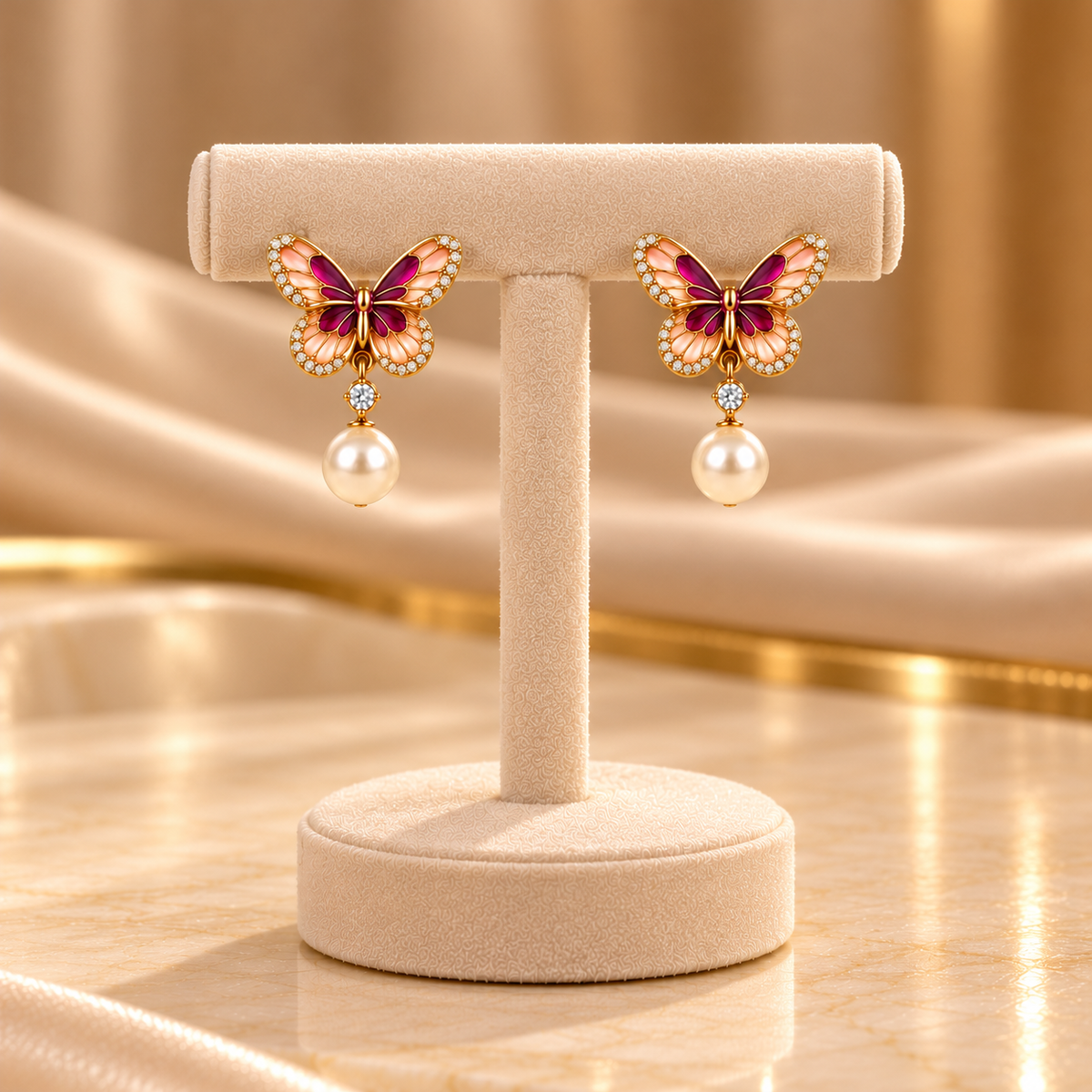 Butterfly Muse Pearl Drop Earrings for Women – Elegant Gold-Tone Design | Krishna Pearls & Jewellers