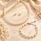 Pearl Necklace, Earrings & Bracelet Set for Women | Elegant 3-Piece Pearl Jewellery Set | Krishna Pearls and Jewellers