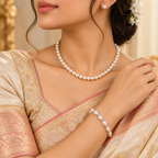 Pearl Necklace, Earrings & Bracelet Set for Women | Elegant 3-Piece Pearl Jewellery Set | Krishna Pearls and Jewellers