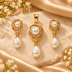 Pearl Bracelet, Pendant & Earrings Jewellery Set for Women | Elegant Gold-Tone Pearl Combination Set | Krishna Pearls and Jewellers