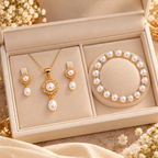 Pearl Pendant Necklace, Earrings & Bracelet Set for Women | Elegant Floral Pearl Jewellery Set | Krishna Pearls and Jewellers