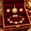 Pearl Bracelet, Pendant & Earrings Set for Women | Elegant Gold-Tone Pearl Jewellery Set | Krishna Pearls and Jewellers