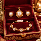 Pearl Bracelet, Pendant & Earrings Set for Women | Elegant Gold-Tone Pearl Jewellery Set | Krishna Pearls and Jewellers