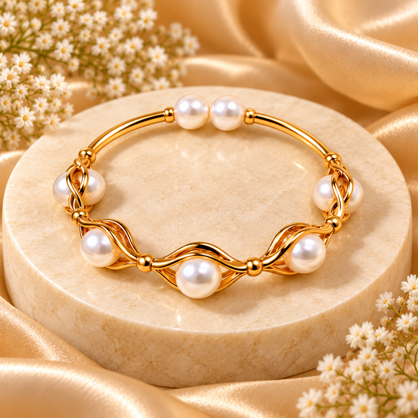 Pearl Bracelet, Pendant & Earrings Set for Women | Elegant Gold-Tone Pearl Jewellery Set | Krishna Pearls and Jewellers