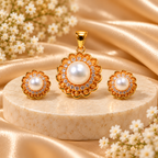 Pearl Bracelet, Pendant & Earrings Set for Women | Elegant Gold-Tone Pearl Jewellery Set | Krishna Pearls and Jewellers