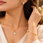 Multicolour Pearl Bracelet, Pendant & Earrings Set for Women | Elegant Pearl Jewellery Combination Set | Krishna Pearls and Jewellers