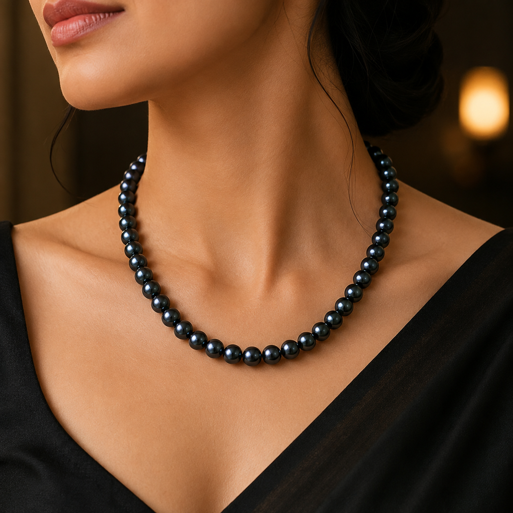 Classic Black Culture Pearl Mala – Elegant Round Pearl Necklace | Krishna Pearls and Jewellers