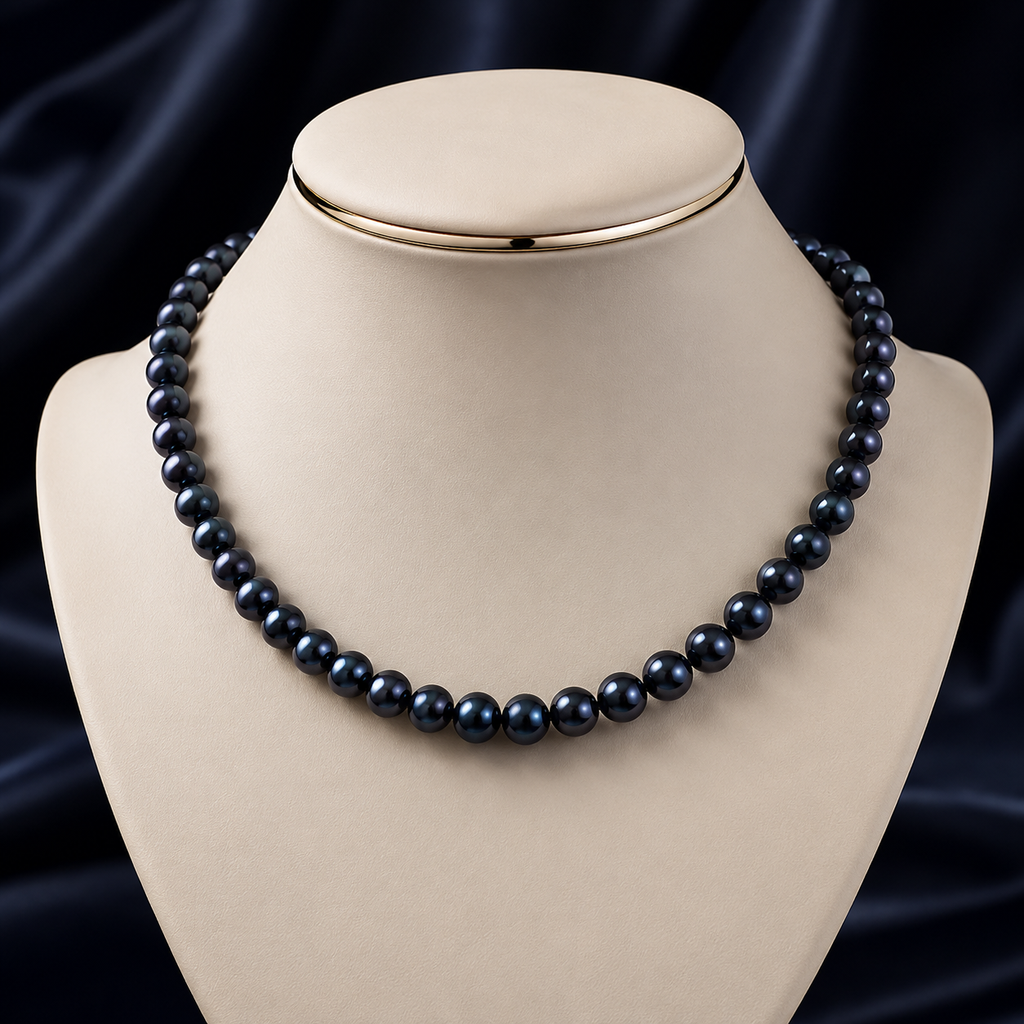Classic Black Culture Pearl Mala – Elegant Round Pearl Necklace | Krishna Pearls and Jewellers