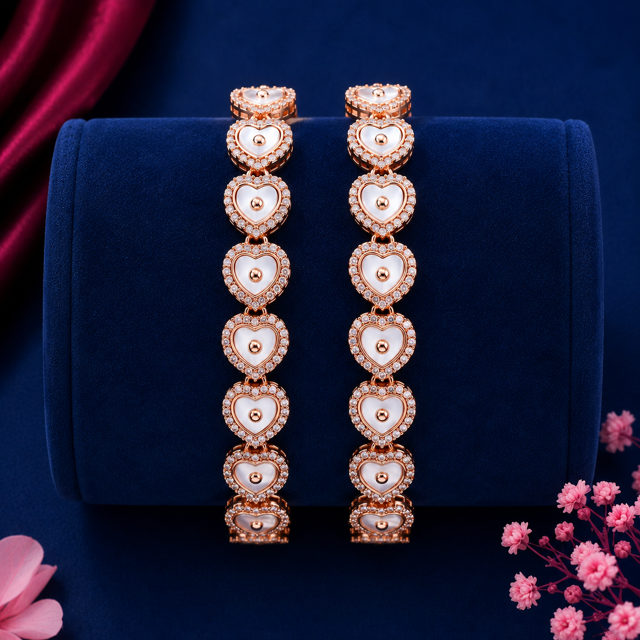 Heart Link Designer Bangle Pair for Women