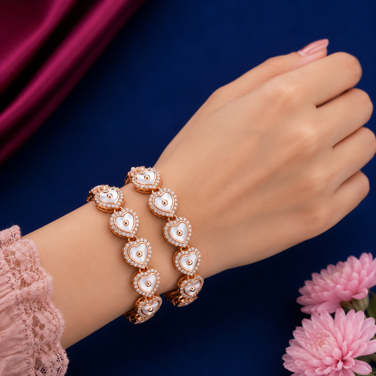 Heart Link Designer Bangle Pair for Women