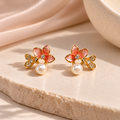 Elegant Floral Pearl Stud Earrings for Women | Krishna Pearls & Jewellers