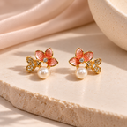 Elegant Floral Pearl Stud Earrings for Women | Krishna Pearls & Jewellers