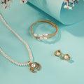Elegant Pearl Necklace with Gold-Tone Pendant, Pearl Bracelet & Matching Earrings | Premium Pearl Jewellery Combo Set for Women