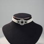 3-Layer Freshwater Pearl Choker Set with Black Crystal Statement Centerpiece & Matching Earrings | Luxury Bridal Pearl Jewellery Set